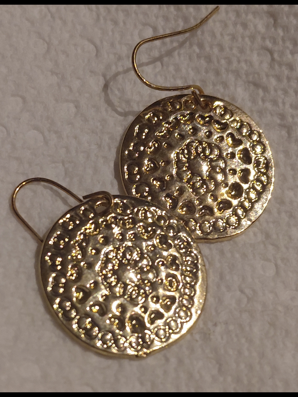 Faux Gold Textured Disc Drop Earrings